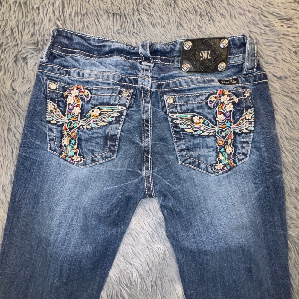 Miss Me Women's 28 Boot Jeans Embellished Cross Pockets western Style 28x29 Y2K - Picture 9 of 13